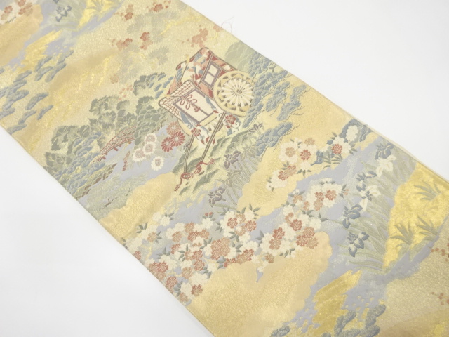 御所車に橋・花模様織出し袋帯